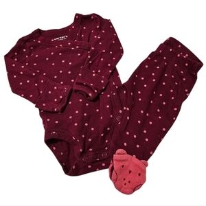 Carter's Maroon and Pink Polka Dot 2-Piece Newborn Set EUC